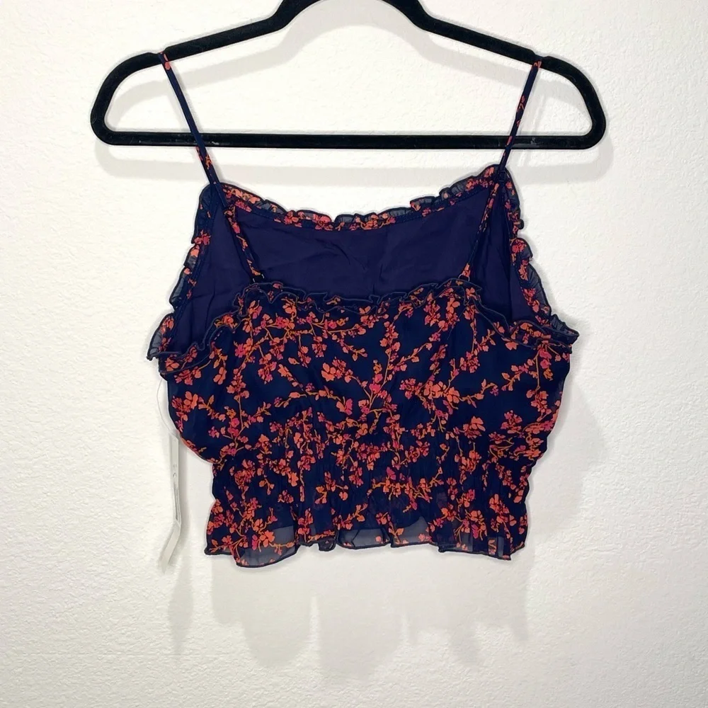 AQUA Floral Print Smocked Crop Top Size M - Picture 3 of 6
